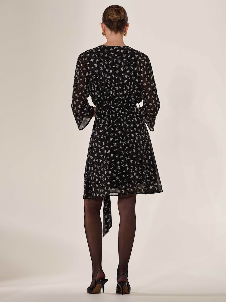 Jolie Moi Black Chiffon 3/4 Sleeve Mini Dress - Image 2 of 6