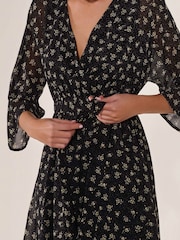 Jolie Moi Black Chiffon 3/4 Sleeve Mini Dress - Image 3 of 6