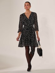 Jolie Moi Black Chiffon 3/4 Sleeve Mini Dress - Image 4 of 6