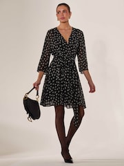 Jolie Moi Black Chiffon 3/4 Sleeve Mini Dress - Image 5 of 6