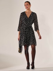 Jolie Moi Black Chiffon 3/4 Sleeve Mini Dress - Image 6 of 6