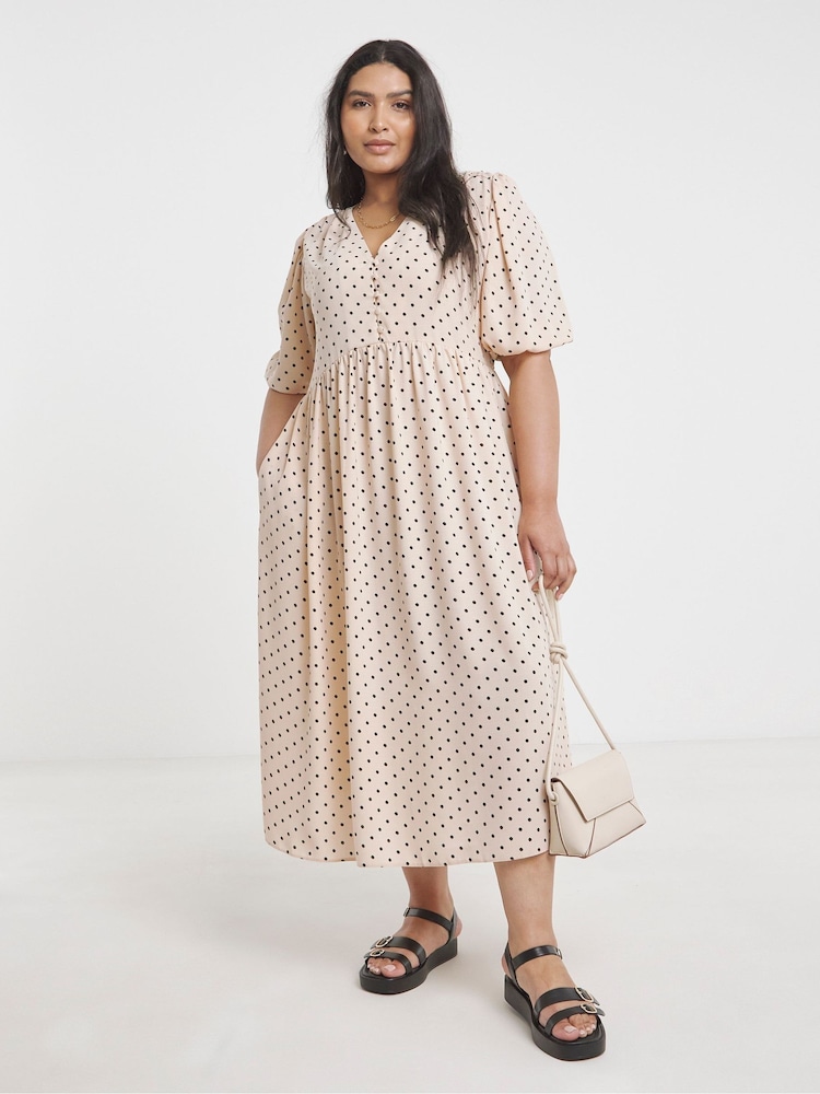 Simply Be Cream Button Through Midi Dress - Image 1 of 4