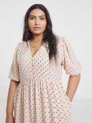 Simply Be Cream Button Through Midi Dress - Image 4 of 4