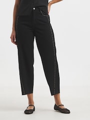 Simply Be Black Studded Barrel 100% Cotton Jeans - Image 1 of 1