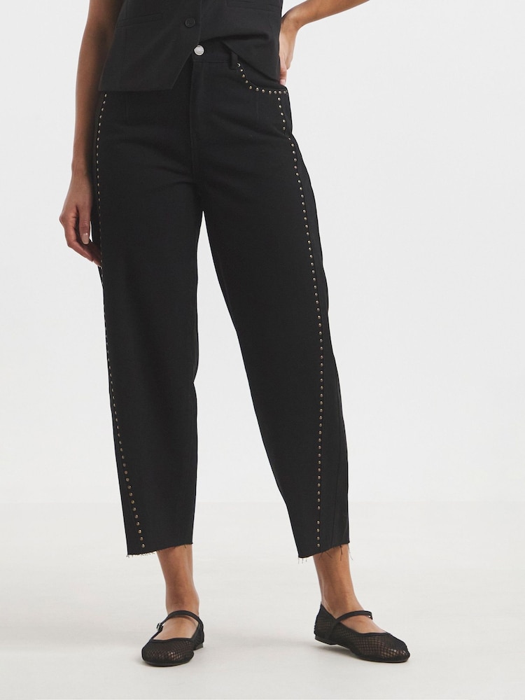 Simply Be Black Studded Barrel 100% Cotton Jeans - Image 1 of 1