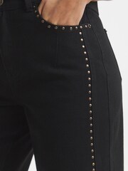 Simply Be Black Studded Barrel 100% Cotton Jeans - Image 3 of 4