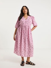 Simply Be Pink Button Through Midi Dress - Image 1 of 4
