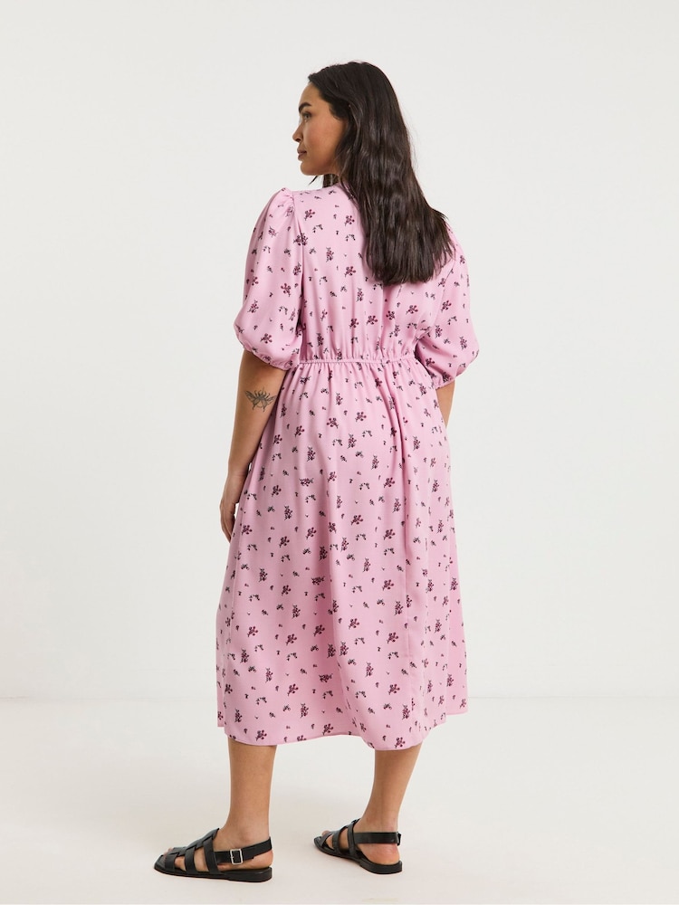 Simply Be Pink Button Through Midi Dress - Image 2 of 4