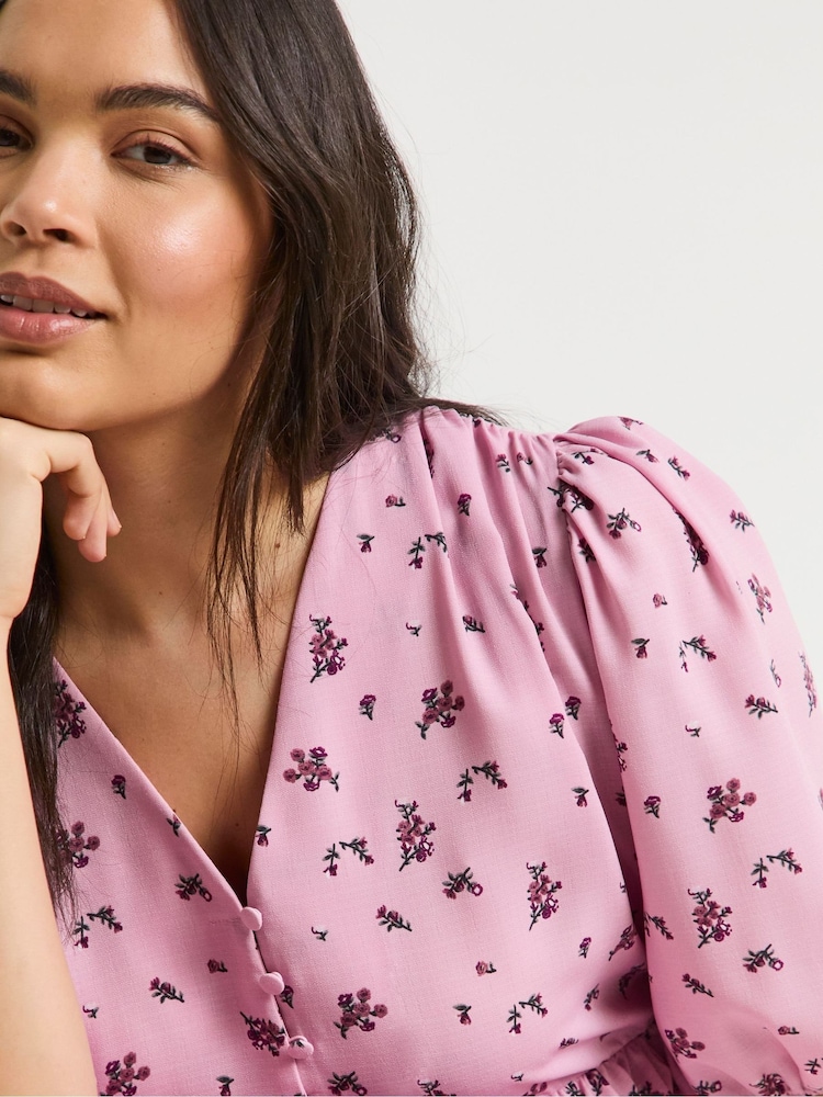 Simply Be Pink Button Through Midi Dress - Image 4 of 4