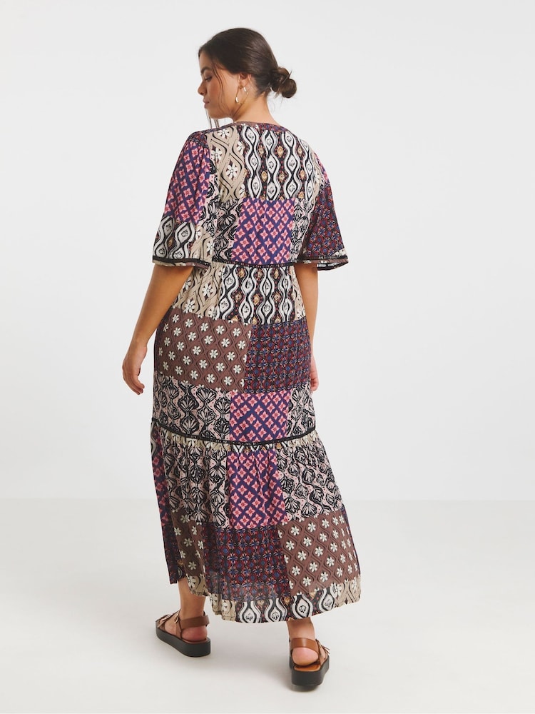 Simply Be Brown Crinkle Tiered Maxi Dress With Ladder Trim - Image 2 of 4