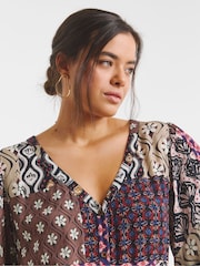 Simply Be Brown Crinkle Tiered Maxi Dress With Ladder Trim - Image 3 of 4