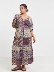 Simply Be Brown Crinkle Tiered Maxi Dress With Ladder Trim - Image 4 of 4