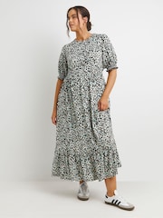 Simply Be Leopard Print Supersoft Short Sleeve Tiered Midi Dress - Image 1 of 4