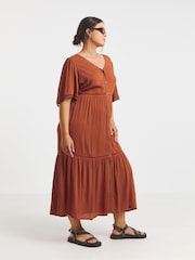 Simply Be Orange Crinkle Tiered Maxi Dress With Ladder Trim - Image 1 of 4