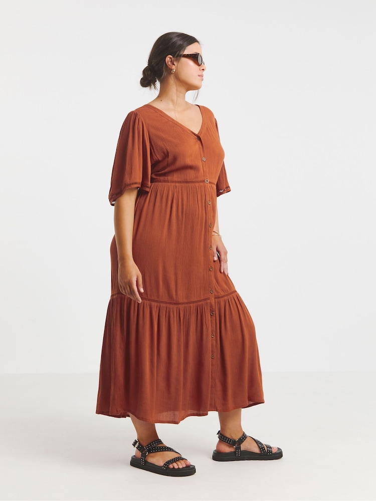 Simply Be Orange Crinkle Tiered Maxi Dress With Ladder Trim - Image 1 of 4
