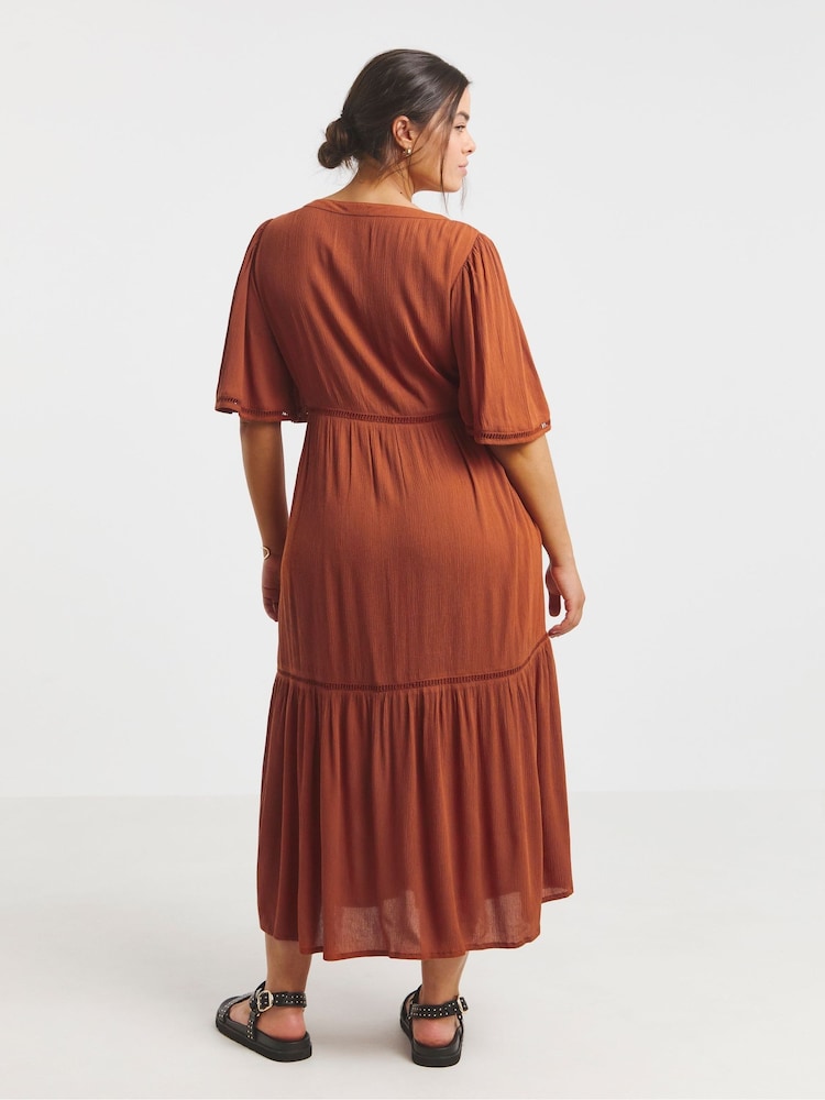 Simply Be Orange Crinkle Tiered Maxi Dress With Ladder Trim - Image 2 of 4
