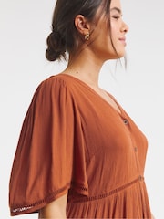 Simply Be Orange Crinkle Tiered Maxi Dress With Ladder Trim - Image 3 of 4