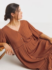 Simply Be Orange Crinkle Tiered Maxi Dress With Ladder Trim - Image 4 of 4