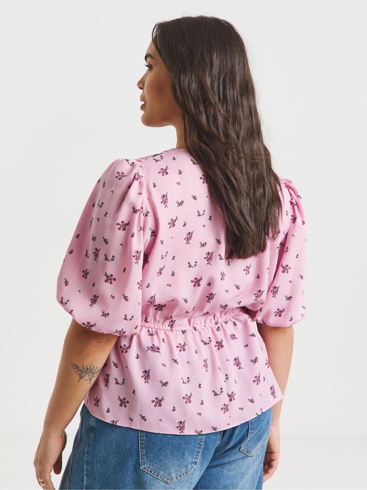 Simply Be Pink Button Through Peplum Blouse - Image 2 of 4 Simply Be Pink Button Through Peplum Blouse - Image 2 of 4