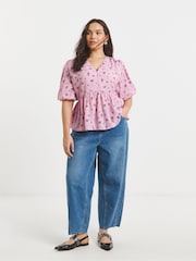 Simply Be Pink Button Through Peplum Blouse - Image 3 of 4