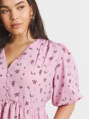 Simply Be Pink Button Through Peplum Blouse - Image 4 of 4