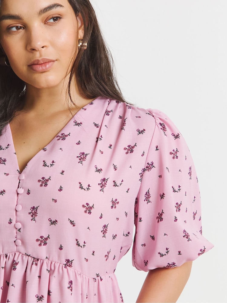 Simply Be Pink Button Through Peplum Blouse - Image 4 of 4 Simply Be Pink Button Through Peplum Blouse - Image 4 of 4