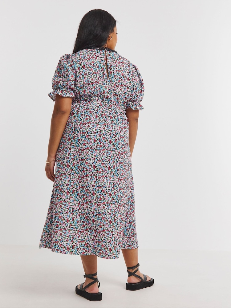 Simply Be Blue Lace Trim Midi Dress - Image 2 of 4