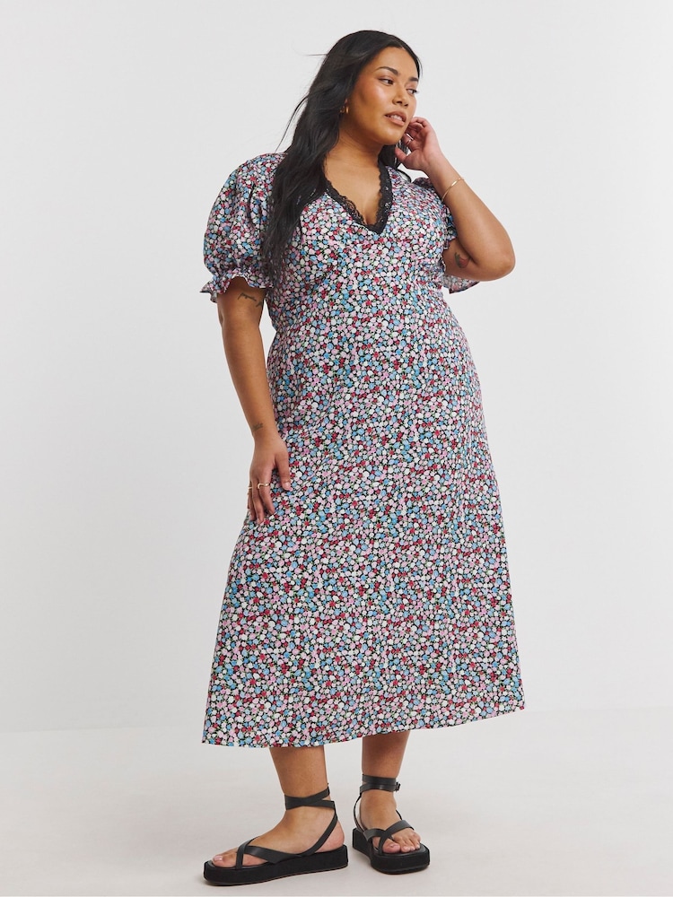 Simply Be Blue Lace Trim Midi Dress - Image 4 of 4