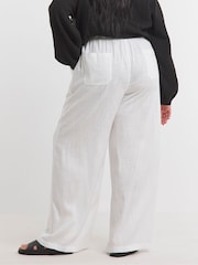 Simply Be White Tie Waist Linen Wide Leg Trousers - Image 2 of 4