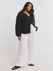 Simply Be White Tie Waist Linen Wide Leg Trousers - Image 3 of 4