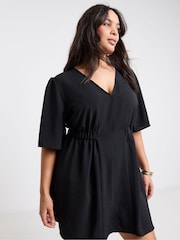 Simply Be Black Cinched Waist Skater Dress With Pockets - Image 3 of 4