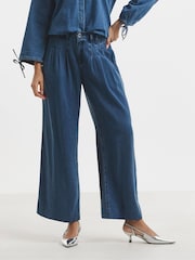 Simply Be Blue Pleat Wide Leg Jeans - Image 2 of 4
