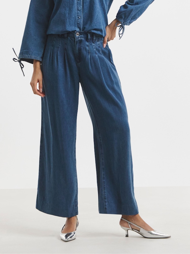 Simply Be Blue Pleat Wide Leg Jeans - Image 2 of 4 Simply Be Blue Pleat Wide Leg Jeans - Image 2 of 4