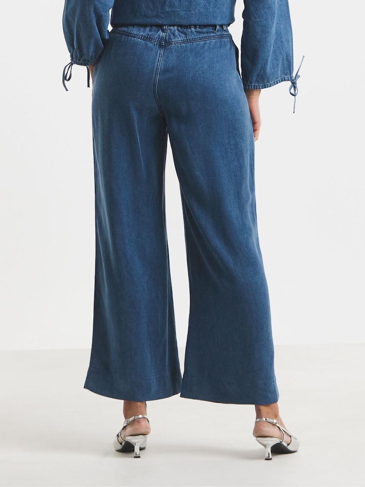 Simply Be Blue Pleat Wide Leg Jeans - Image 4 of 4