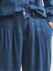Simply Be Blue Pleat Wide Leg Jeans - Image 4 of 8