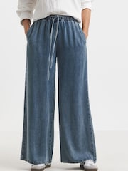 Simply Be Navy Blue Tie Front Palazzo Jeans - Image 1 of 4