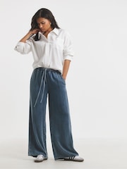 Simply Be Navy Blue Tie Front Palazzo Jeans - Image 2 of 4