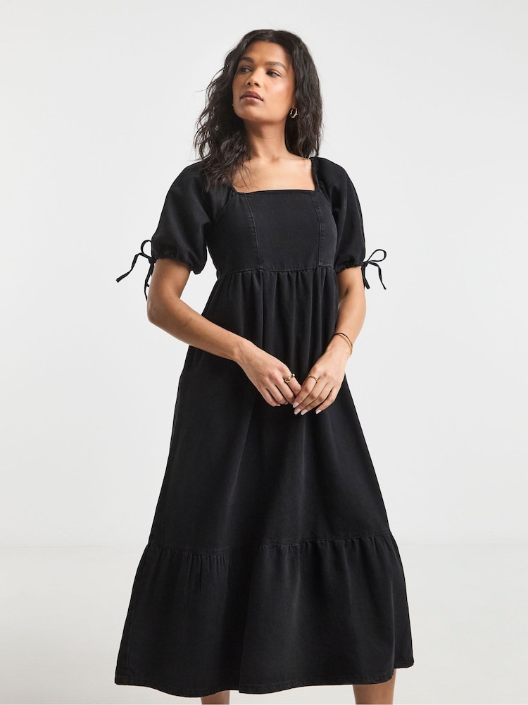 Simply Be Midi Shirred Denim Smock Dress - Image 1 of 5