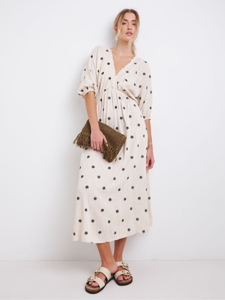 Simply Be Natural Embroidered Linen Dress - Image 1 of 5