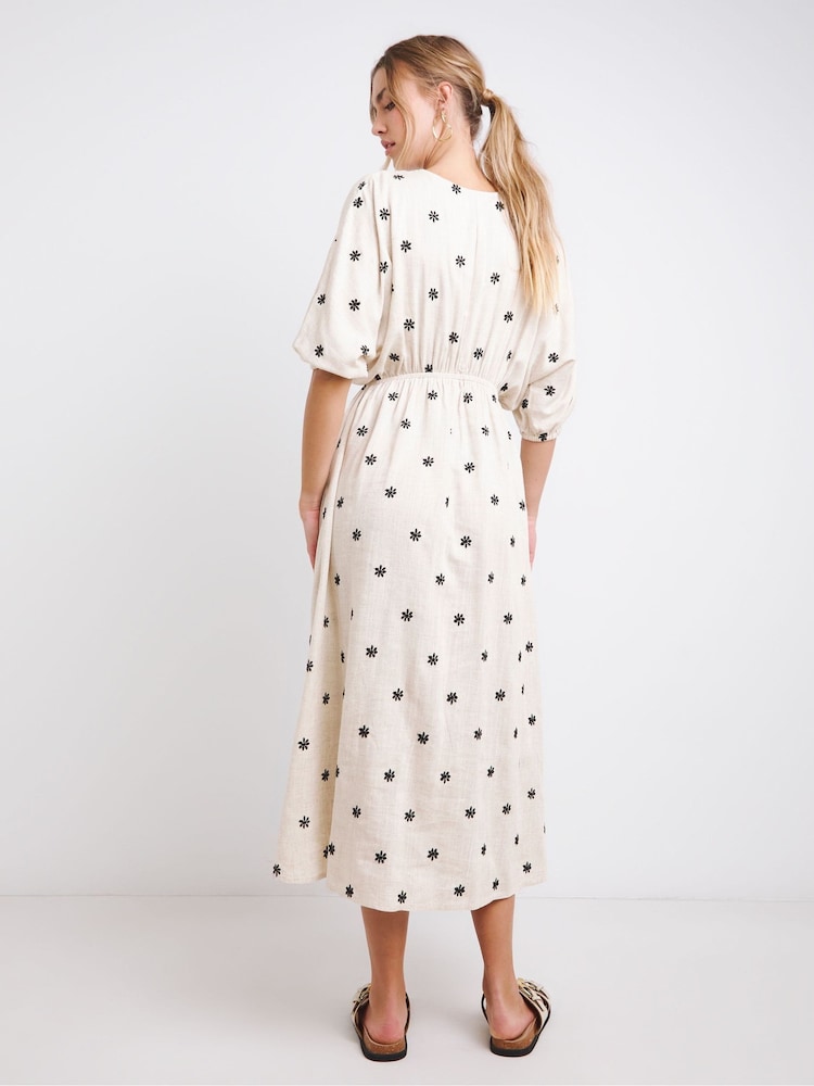 Simply Be Natural Embroidered Linen Dress - Image 2 of 5