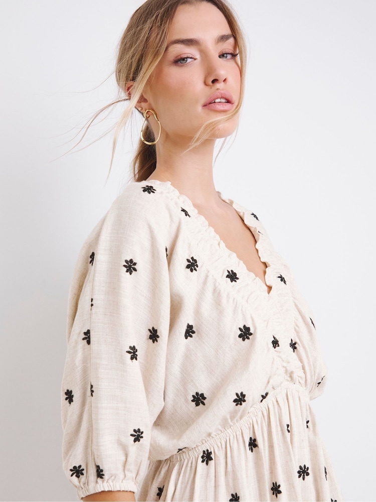 Buy Simply Be Natural Embroidered Linen Dress from Next USA