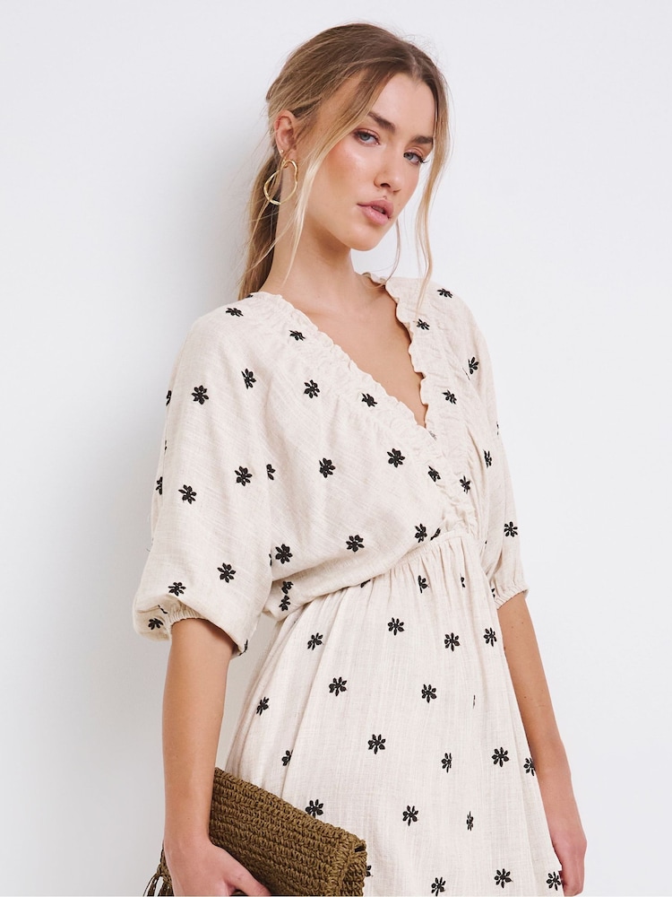 Simply Be Natural Embroidered Linen Dress - Image 5 of 5