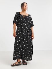 Simply Be Black Crinkle Goddess Midi Dress - Image 1 of 4