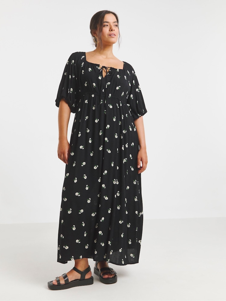 Simply Be Black Crinkle Goddess Midi Dress - Image 1 of 4