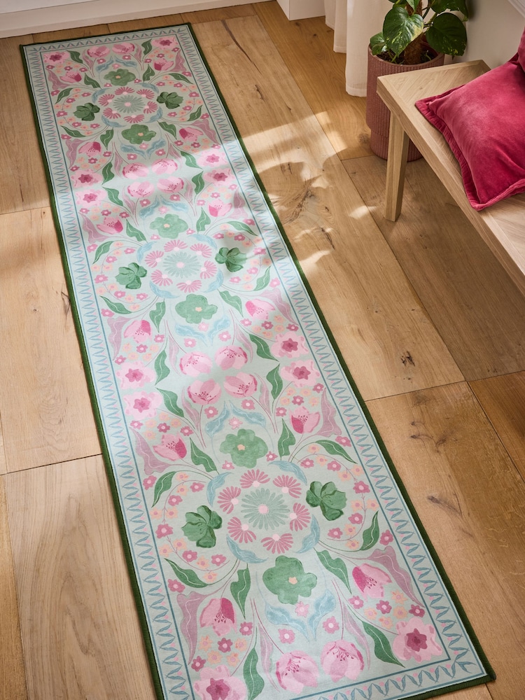 Sage Green Washable Bettie Floral Print Runner - Image 1 of 5