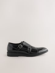 Black Patent Toecap Double Monk Shoes - Image 2 of 5