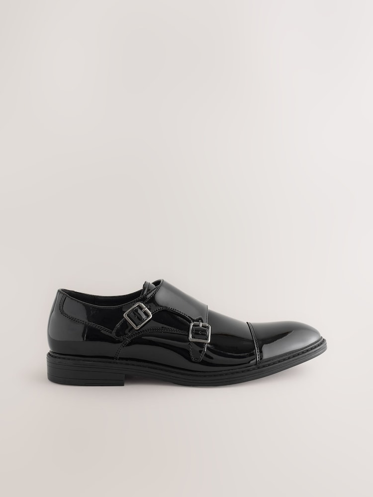 Black Patent Toecap Double Monk Shoes - Image 2 of 5