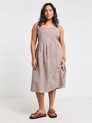 Simply Be Brown Gingham Midi Apron 100% Cotton Dress - Image 1 of 4