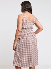 Simply Be Brown Gingham Midi Apron 100% Cotton Dress - Image 2 of 4
