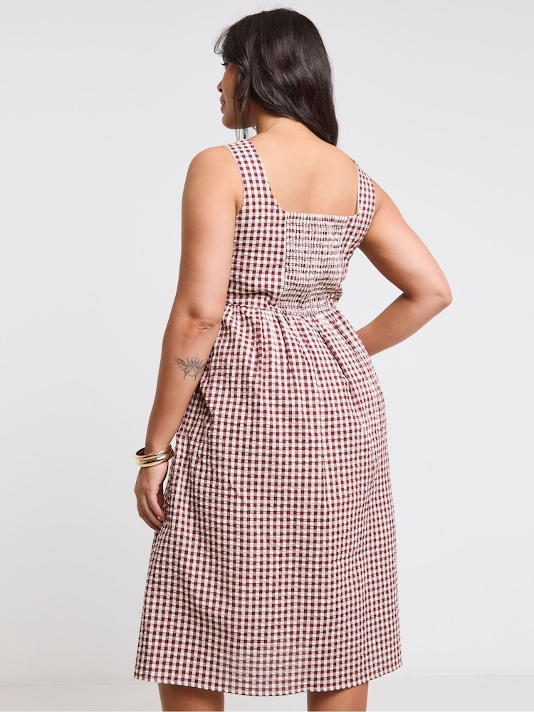 Simply Be Brown Gingham Midi Apron 100% Cotton Dress - Image 2 of 4